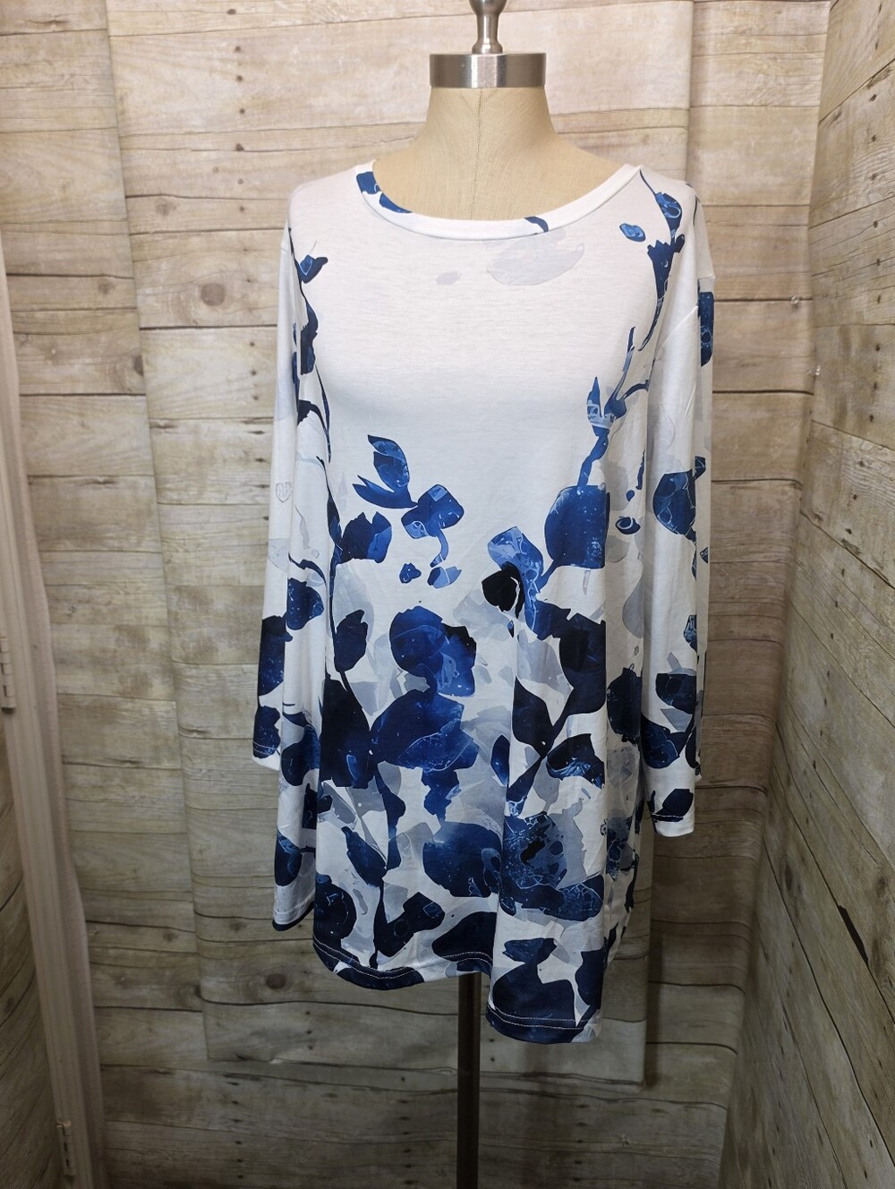 Blue And White Floral Print Blouse